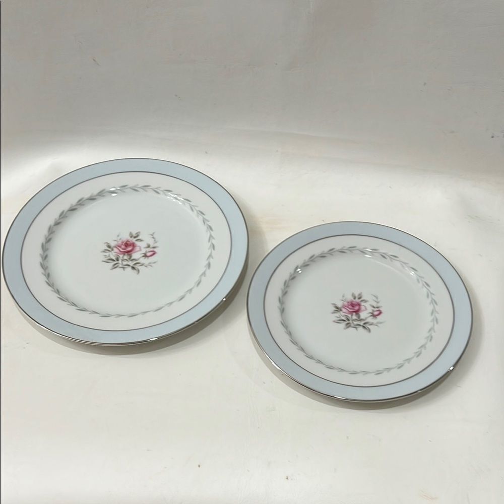 Regency Saucers White Blue Silver Pink Floral 2 Salad Bread Dessert Appetizer